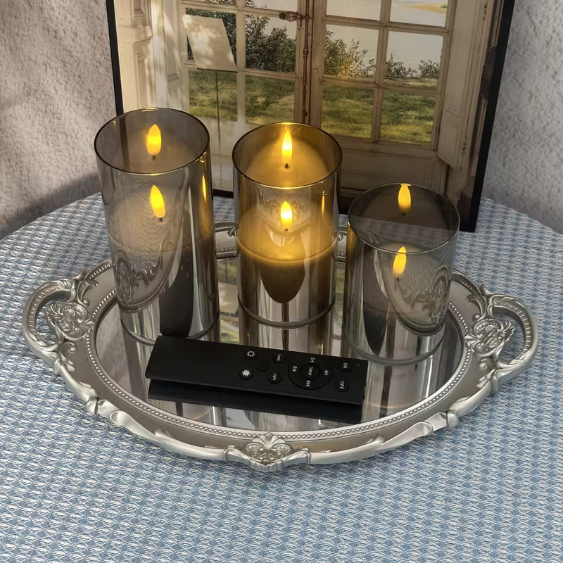 3pcs Grey Flameless Candles