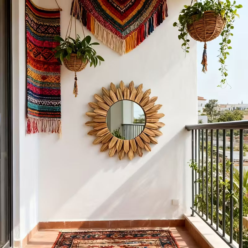 12-Inch Pine Sunburst Mirror