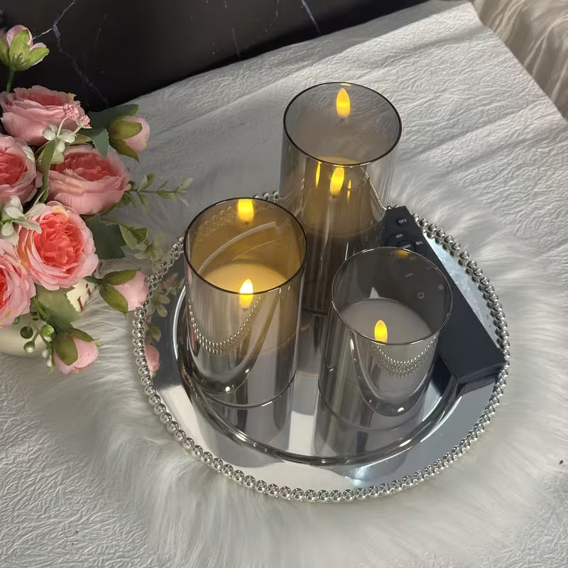 3pcs Grey Flameless Candles